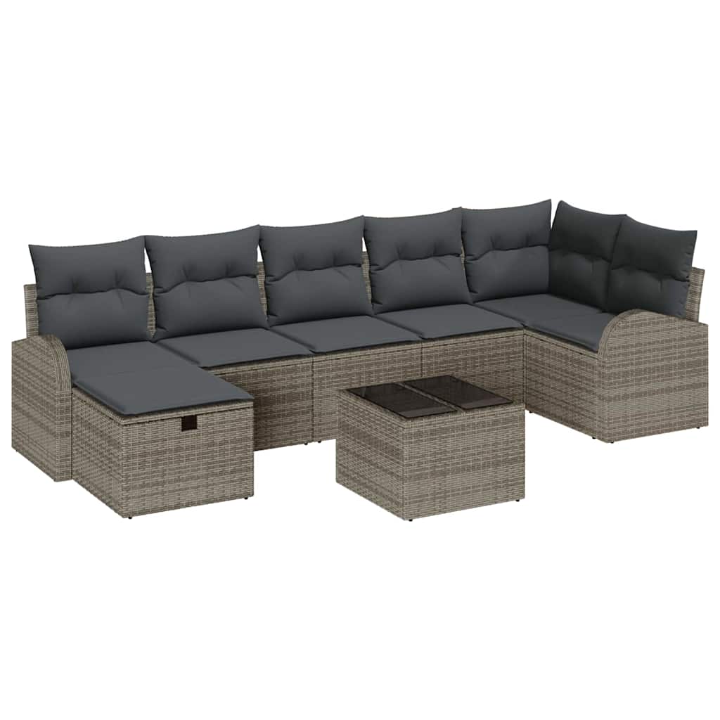 Garten-Sofa-Set mit Kissen mit Speicher 8 pcs Grau Poly Rattan