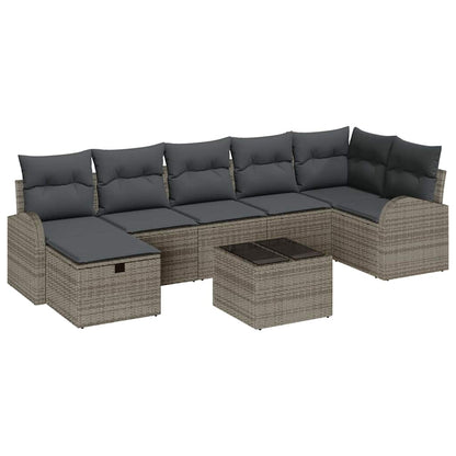 Garten-Sofa-Set mit Kissen mit Speicher 8 pcs Grau Poly Rattan