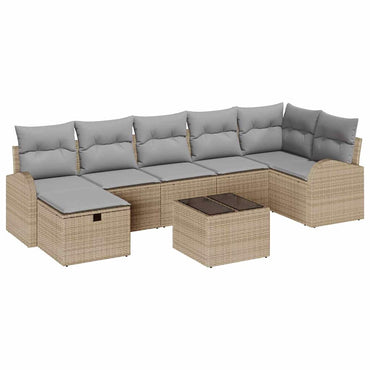 vidaXL Garten-Sofa-Set mit Kissen mit Speicher 8 pcs Beige Poly Rattan