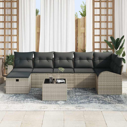 Garten-Sofa-Set mit Kissen 8 pcs Hellgrau Poly Rattan