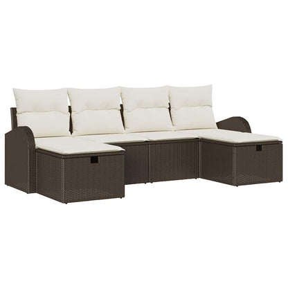 Gartensofa-set mit Kissen mit Speicher 6 pcs Braun Poly-Rattan