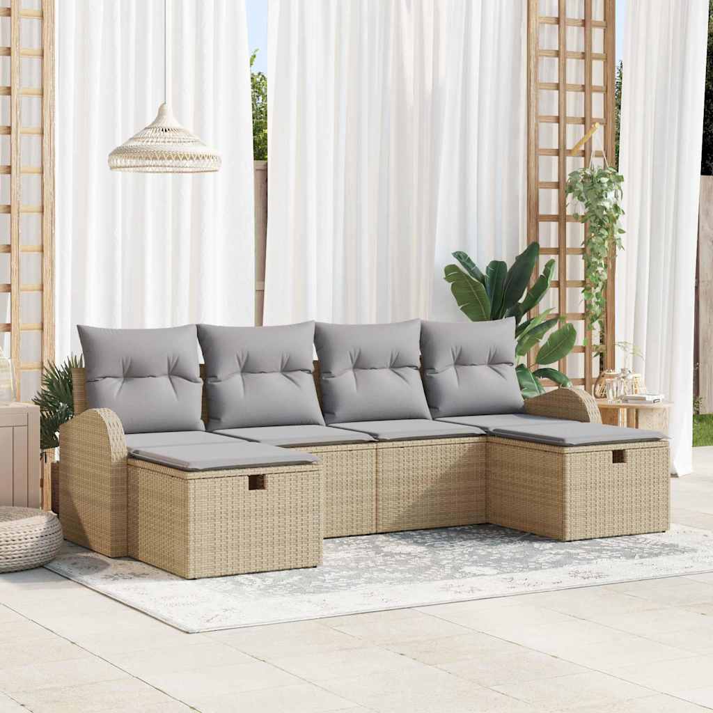 vidaXL Gartensofa-set mit Kissen mit Speicher 6 pcs Beige Poly-Rattan