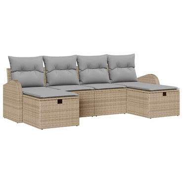vidaXL Gartensofa-set mit Kissen mit Speicher 6 pcs Beige Poly-Rattan