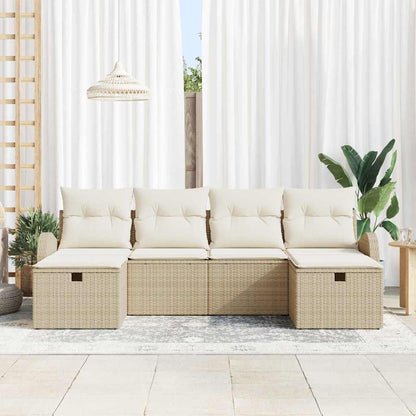 Gartensofa-set mit Kissen mit Speicher 6 pcs Beige Poly-Rattan