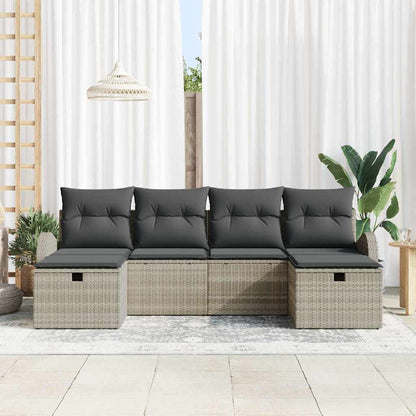 vidaXL Gartensofa-set mit Kissen 6 pcs Hellgrau Poly-Rattan