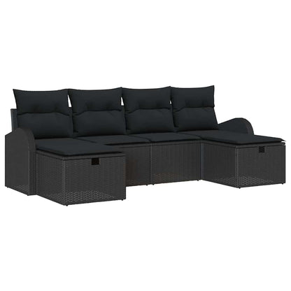 Gartensofa-set mit Kissen 6 pcs Schwarz Poly-Rattan