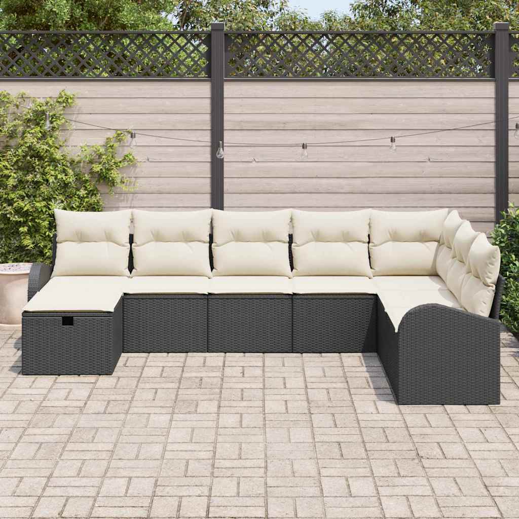 vidaXL Garten-Sofa-Set mit Kissen 8 pcs Schwarz Poly Rattan