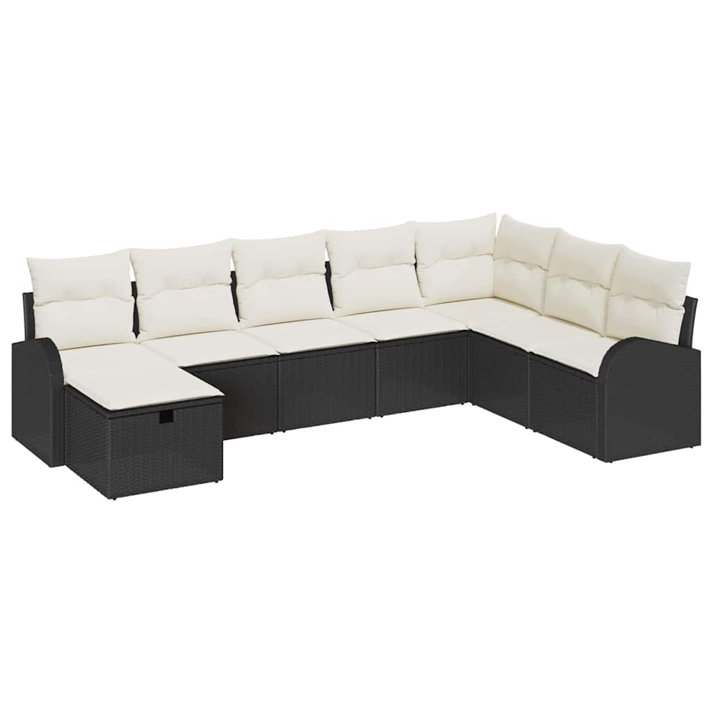 vidaXL Garten-Sofa-Set mit Kissen 8 pcs Schwarz Poly Rattan