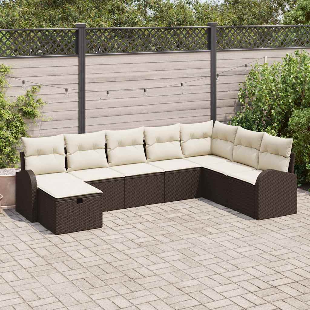 vidaXL Garten-Sofa-Set mit Kissen mit Speicher 8 pcs Braun Poly Rattan