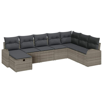 Garten-Sofa-Set mit Kissen mit Speicher 8 pcs Grau Poly Rattan