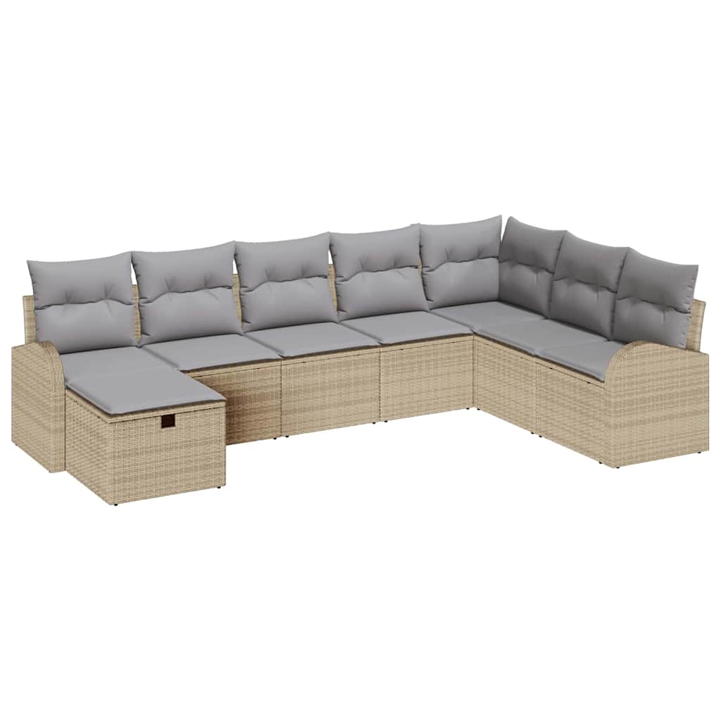 Garten-Sofa-Set mit Kissen mit Speicher 8 pcs Beige Poly Rattan