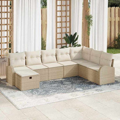 vidaXL Garten-Sofa-Set mit Kissen mit Speicher 8 pcs Beige Poly Rattan