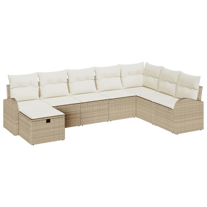 vidaXL Garten-Sofa-Set mit Kissen mit Speicher 8 pcs Beige Poly Rattan