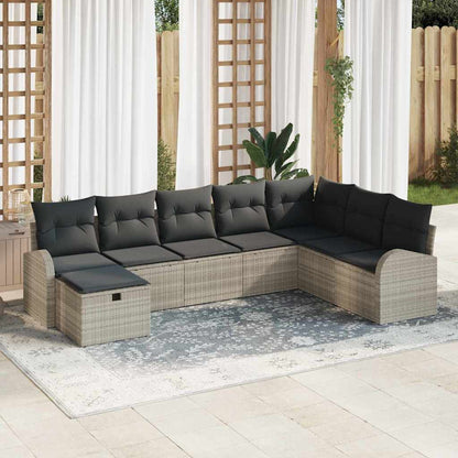 Garten-Sofa-Set mit Kissen 8 pcs Hellgrau Poly Rattan