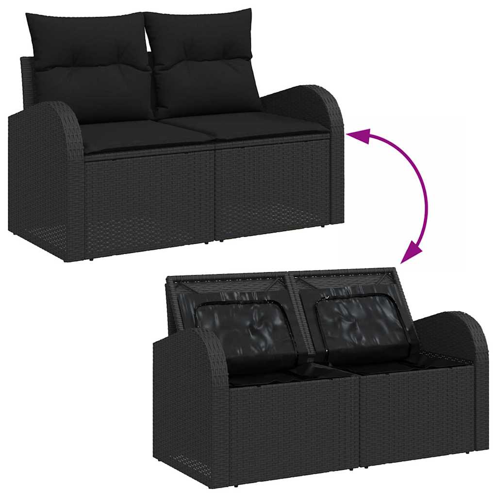 Garten-Sofa-Set mit Kissen 8 pcs Schwarz Poly Rattan