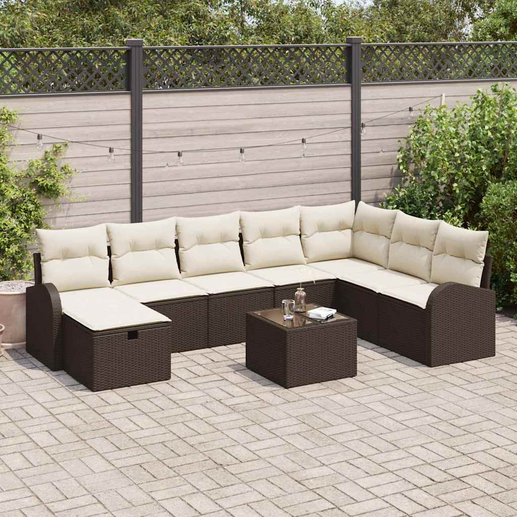 vidaXL Salon de jardin avec coussins et rangements 9 pcs Résine tressée Marron