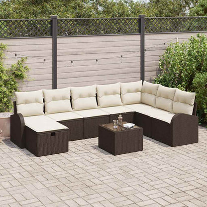 vidaXL Salon de jardin avec coussins et rangements 9 pcs Résine tressée Marron