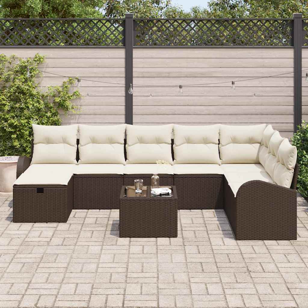 vidaXL Salon de jardin avec coussins et rangements 9 pcs Résine tressée Marron