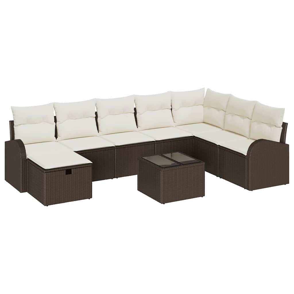 vidaXL Salon de jardin avec coussins et rangements 9 pcs Résine tressée Marron