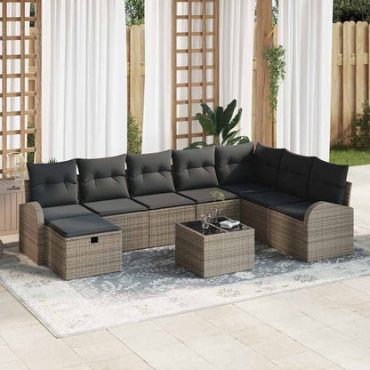 vidaXL Garten-Sofa-Set mit Kissen mit Speicher 9 pcs Grau Poly Rattan
