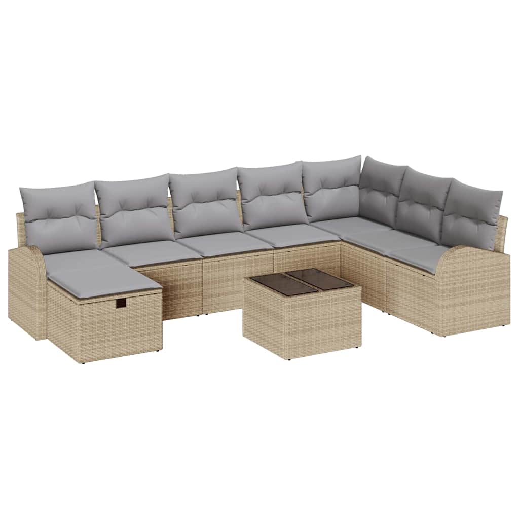 vidaXL Garten-Sofa-Set mit Kissen mit Speicher 9 pcs Beige Poly Rattan