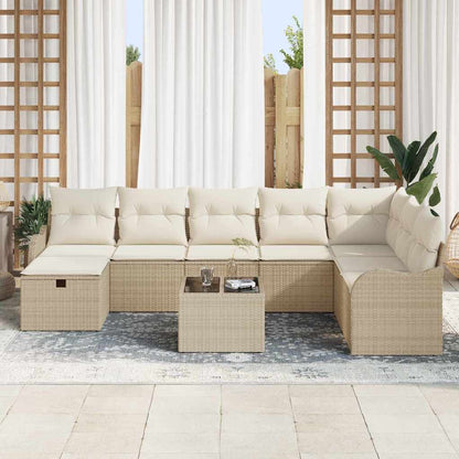 Garten-Sofa-Set mit Kissen mit Speicher 9 pcs Beige Poly Rattan
