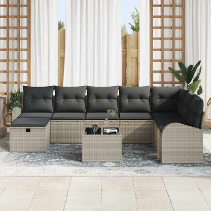 vidaXL Garten-Sofa-Set mit Kissen 9 pcs Hellgrau Poly Rattan