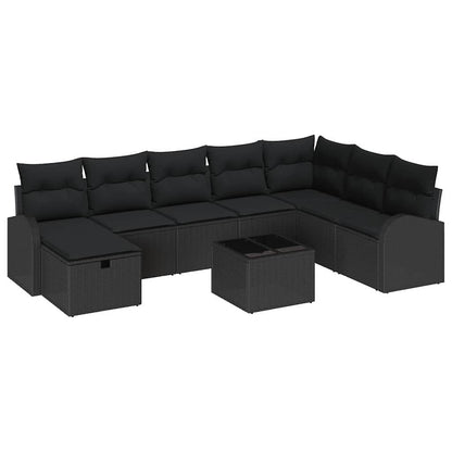 vidaXL Garten-Sofa-Set mit Kissen 9 pcs Schwarz Poly Rattan