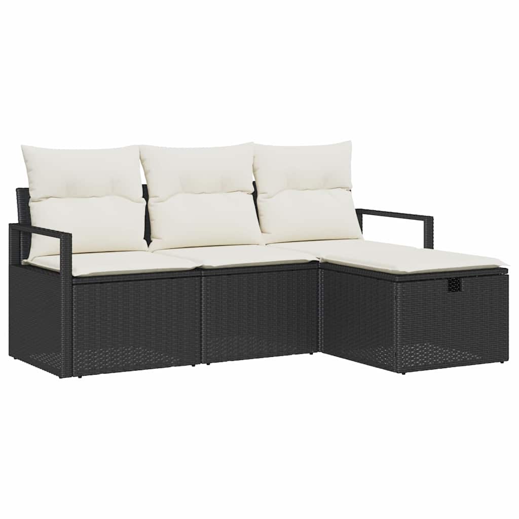 Garten-Sofa-Set mit Kissen 4 pcs Schwarz Poly Rattan