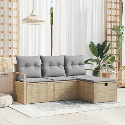 vidaXL Garten-Sofa-Set mit Kissen mit Speicher 4 pcs Beige Poly Rattan