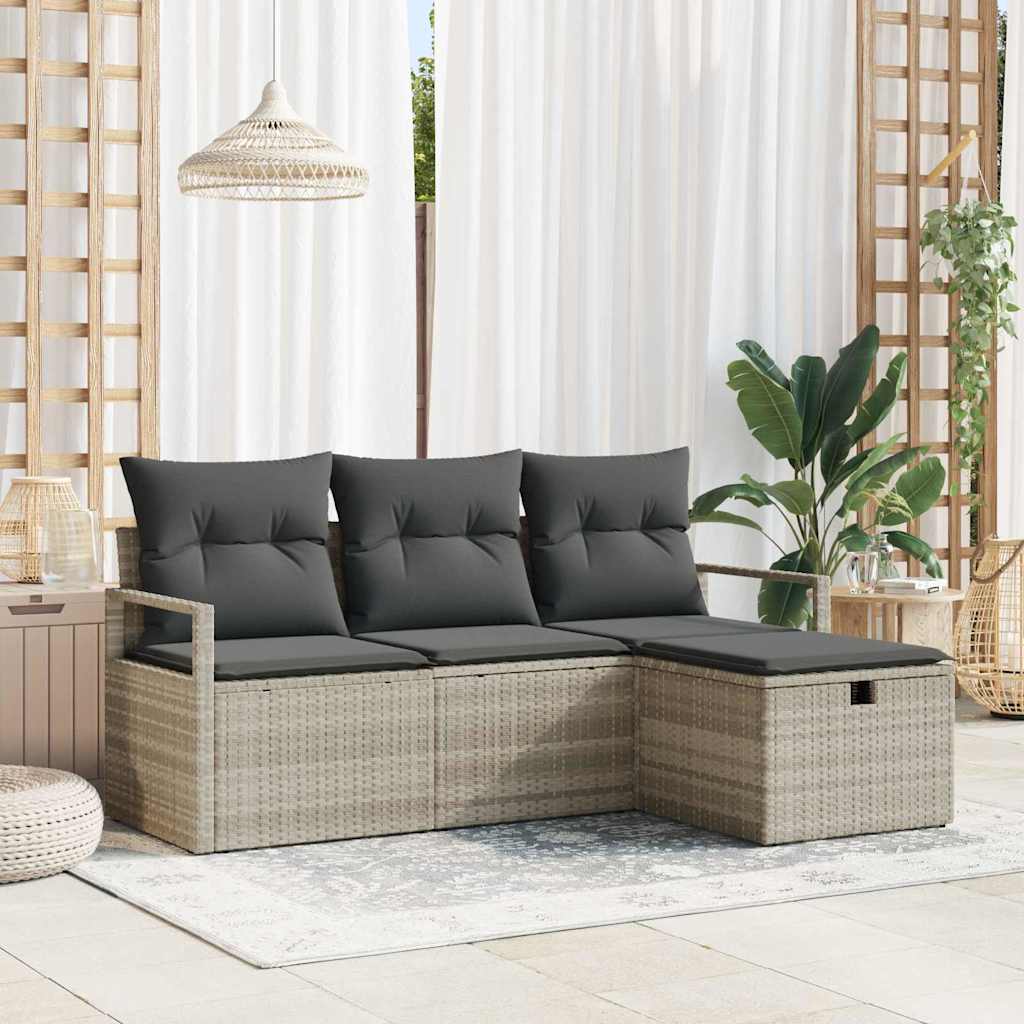 Garten-Sofa-Set mit Kissen 4 pcs Hellgrau Poly Rattan