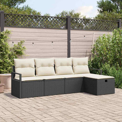 Garten-Sofa-Set mit Kissen 5 pcs Schwarz Poly Rattan