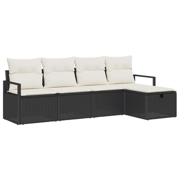 vidaXL Garten-Sofa-Set mit Kissen 5 pcs Schwarz Poly Rattan