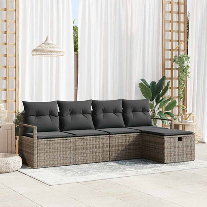 vidaXL Garten-Sofa-Set mit Kissen mit Speicher 5 pcs Grau Poly Rattan