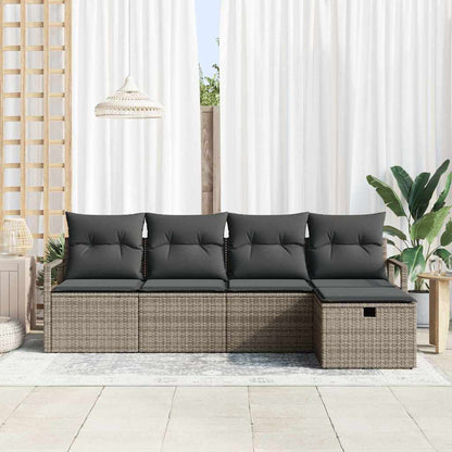 vidaXL Garten-Sofa-Set mit Kissen mit Speicher 5 pcs Grau Poly Rattan