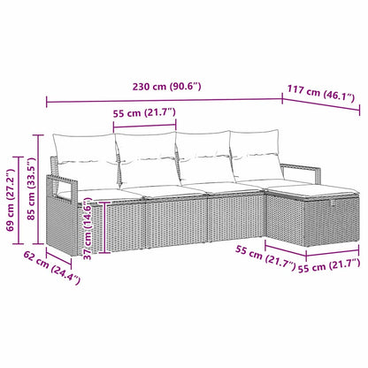 vidaXL Garten-Sofa-Set mit Kissen mit Speicher 5 pcs Beige Poly Rattan