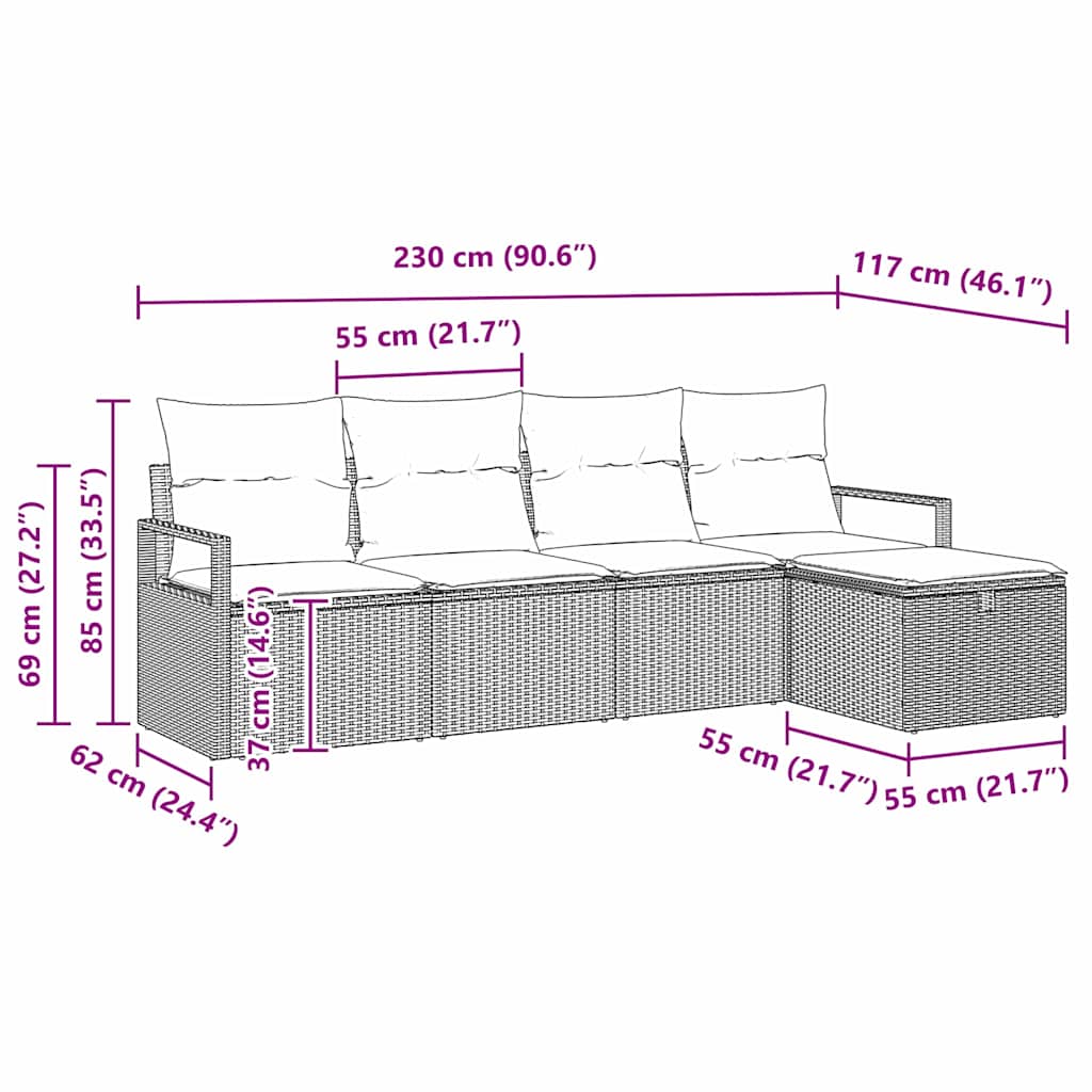 vidaXL Garten-Sofa-Set mit Kissen 5 pcs Hellgrau Poly Rattan