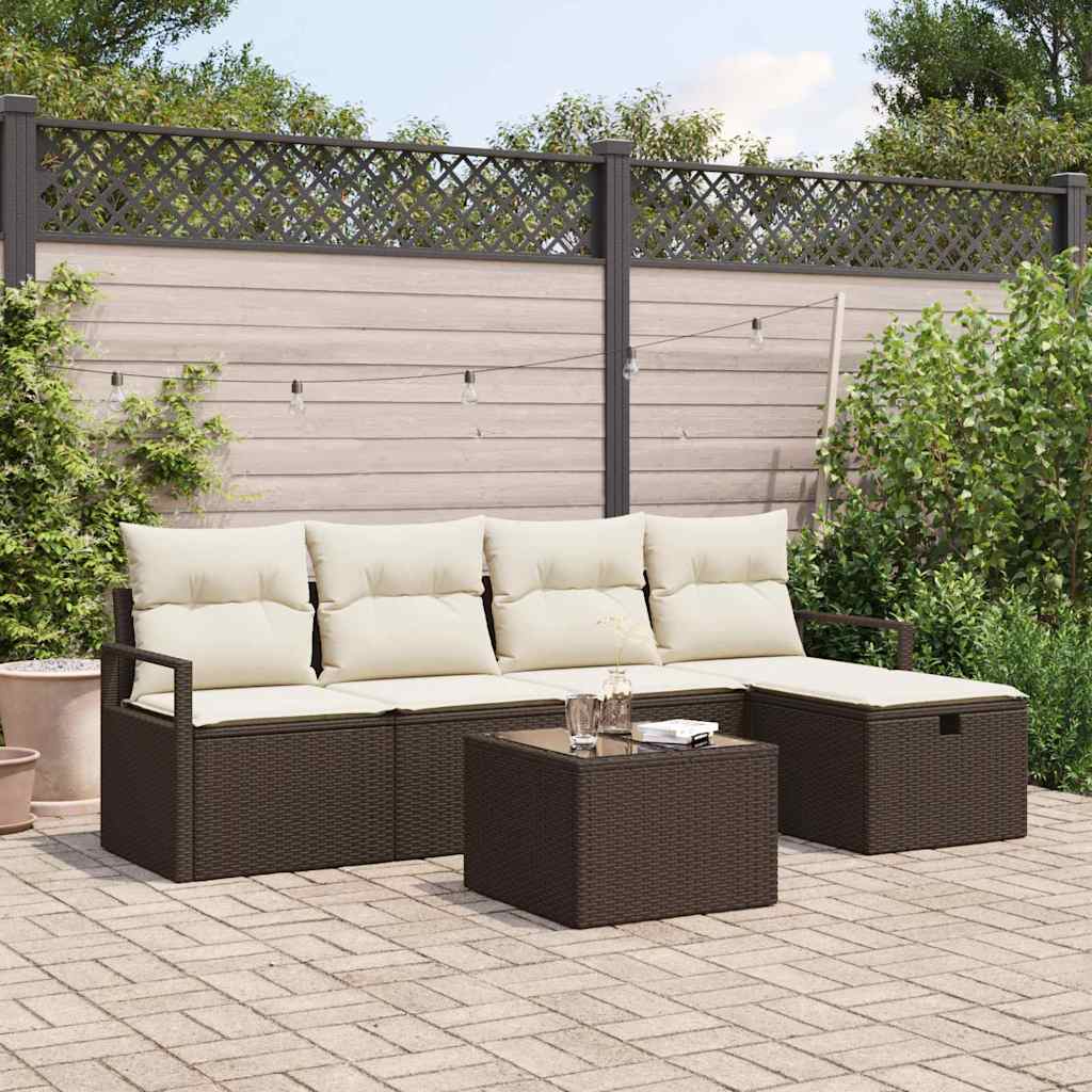 vidaXL Garten-Sofa-Set mit Kissen mit Speicher 6 pcs Braun Poly Rattan
