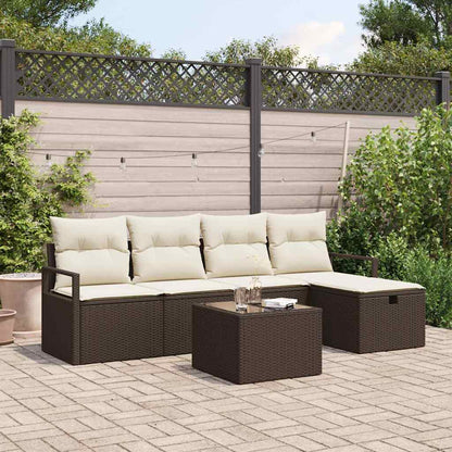 vidaXL Garten-Sofa-Set mit Kissen mit Speicher 6 pcs Braun Poly Rattan