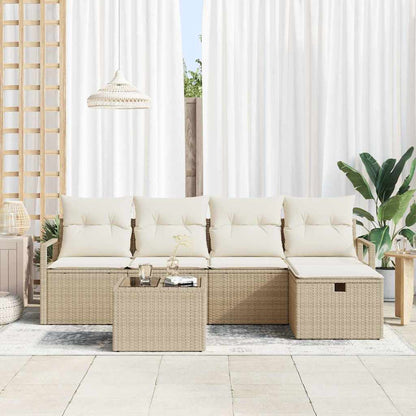 vidaXL Garten-Sofa-Set mit Kissen mit Speicher 6 pcs Beige Poly Rattan