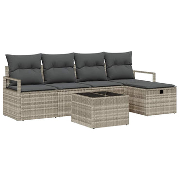 vidaXL Garten-Sofa-Set mit Kissen 6 pcs Hellgrau Poly Rattan