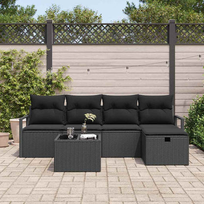 vidaXL Garten-Sofa-Set mit Kissen 6 pcs Schwarz Poly Rattan