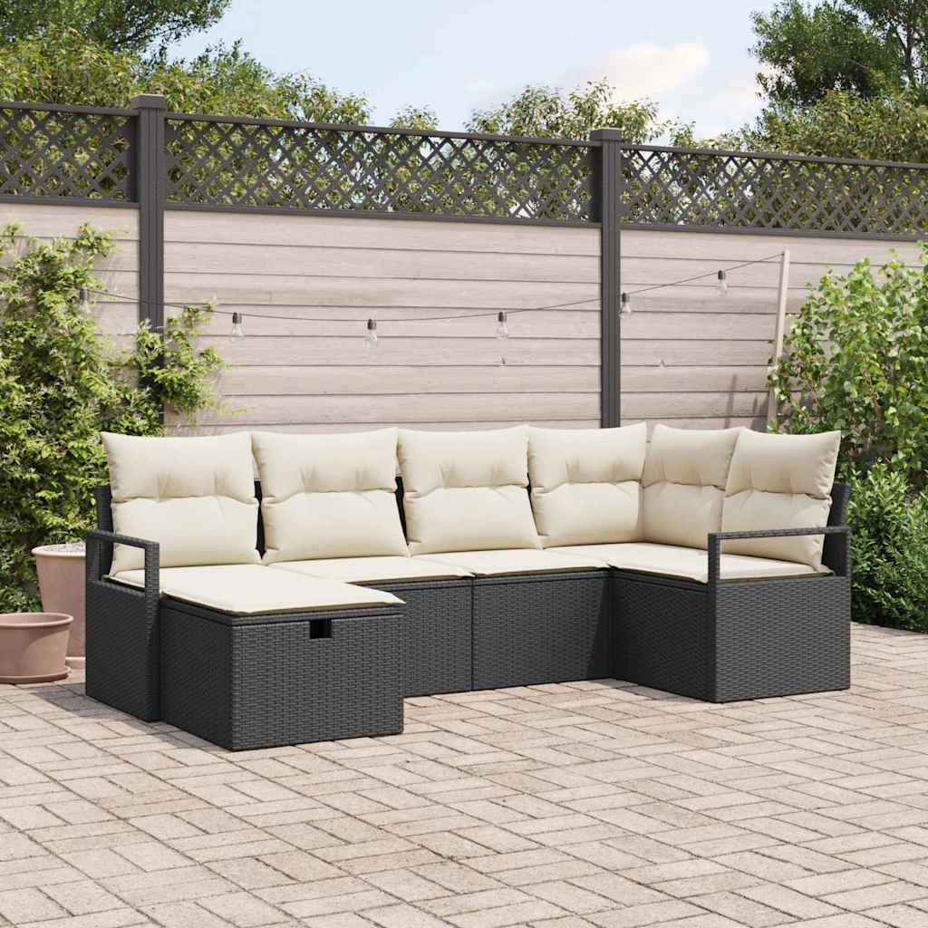 Gartensofa-set mit Kissen 6 pcs Schwarz Poly-Rattan