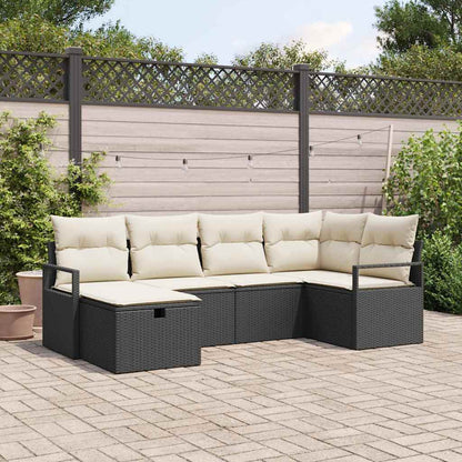 Gartensofa-set mit Kissen 6 pcs Schwarz Poly-Rattan