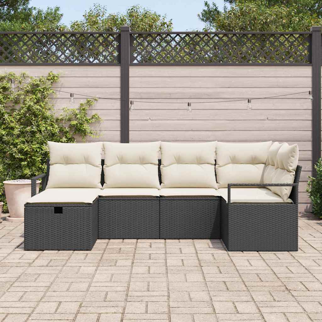 Gartensofa-set mit Kissen 6 pcs Schwarz Poly-Rattan