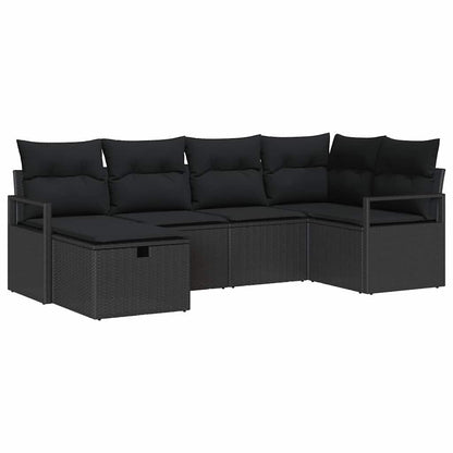 Gartensofa-set mit Kissen 6 pcs Schwarz Poly-Rattan
