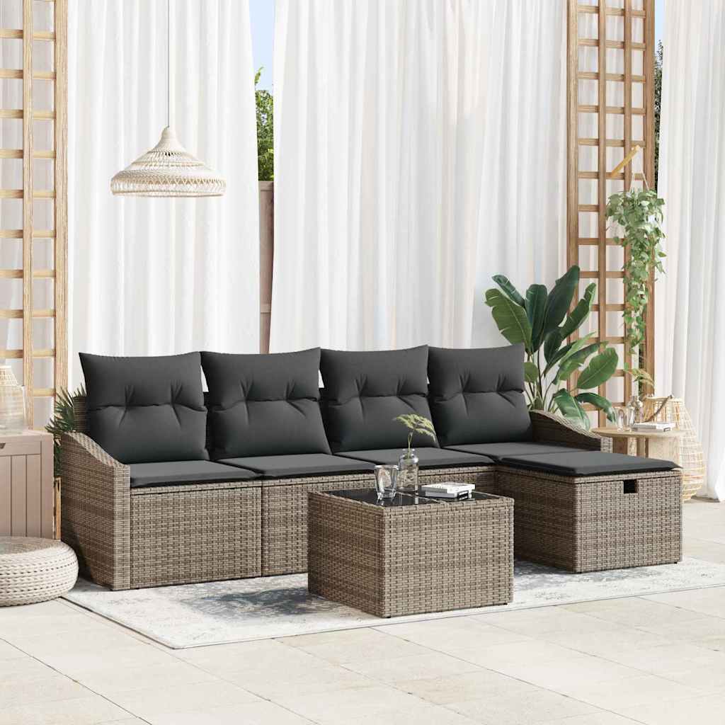 Sofa Set mit Kissen 5 pcs Poly-Rattan
