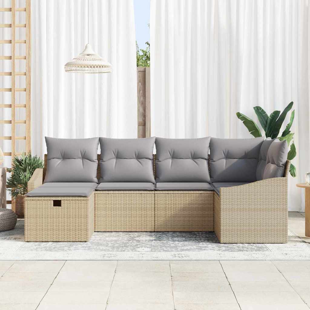Sofa Set mit Kissen 6 pcs Poly-Rattan