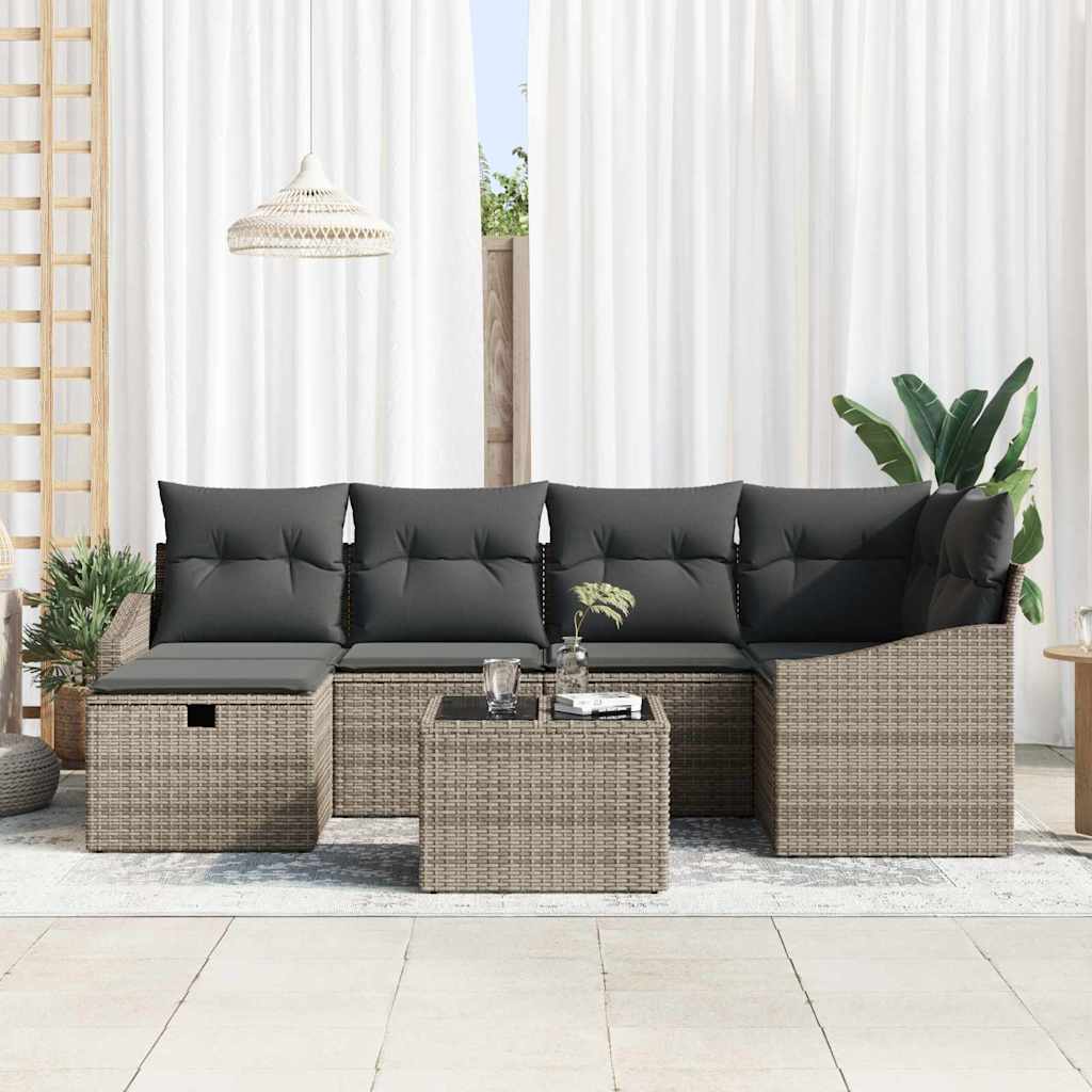 vidaXL Ensemble de canapés avec coussins 7 pcs Poly-rotin