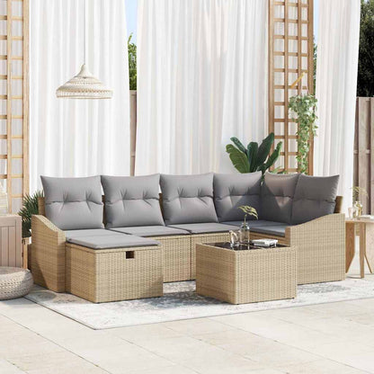 Sofa Set mit Kissen 7 pcs Poly-Rattan